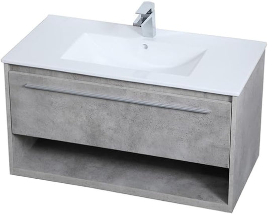 36 Inch Single Bathroom Floating Vanity in Concrete Grey, 714554