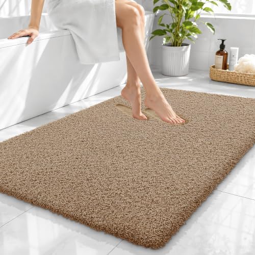 OLANLY Microfiber Large Bathroom Rugs 40x32, Soft Bath Mat, Dark Beige