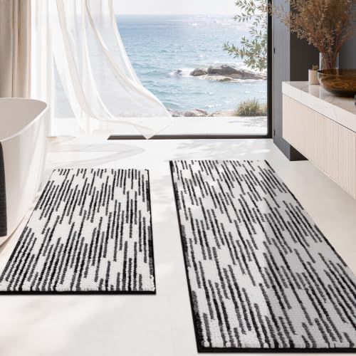 BSICPRO Bathroom Rugs Sets 2 Piece, Modern Bath Mat 20"x47"+20"x32", Black