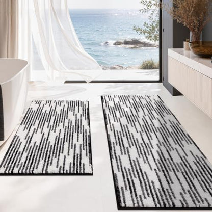 BSICPRO Bathroom Rugs Sets 2 Piece, Modern Bath Mat 20"x47"+20"x32", Black