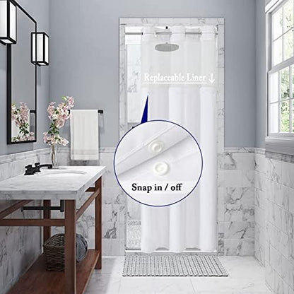 Gibelle No Hook Cloth White Shower Curtain with Liner, 36x74