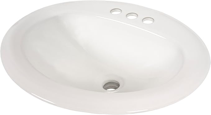 MSI White 20.5 in. (Width) X 17.6875 in. (Height) Oval Porcelain Overmount Vanity Sink | 3 Pre-Drilled Faucet & Overflow Holes