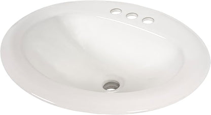 MSI White 20.5 in. (Width) X 17.6875 in. (Height) Oval Porcelain Overmount Vanity Sink | 3 Pre-Drilled Faucet & Overflow Holes