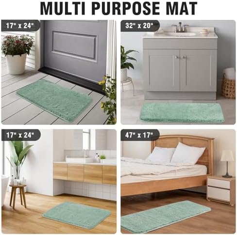 TECHMILLY Super Soft Shaggy Bathroom Rugs, Absorbent Thick Non Slip Microfiber Bath Rugs, Quick Dry Machine Washable Bath Mat for Bathroom Floor, Bathtub and Shower 24"x36" Sage