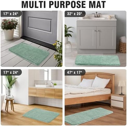 TECHMILLY Super Soft Shaggy Bathroom Rugs, Absorbent Thick Non Slip Microfiber Bath Rugs, Quick Dry Machine Washable Bath Mat for Bathroom Floor, Bathtub and Shower 24"x36" Sage
