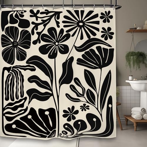 Black Matisse Flower Vintage Abstract Retro Art 70s Modern Shower Curtain