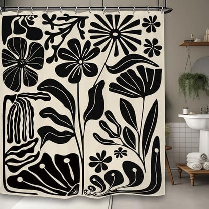 Black Matisse Flower Vintage Abstract Retro Art 70s Modern Shower Curtain