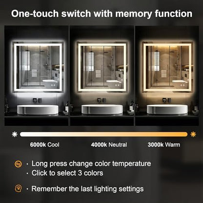 30x30 LED Bathroom Mirror with Lights, Lighted Vanity Mirror for Wall