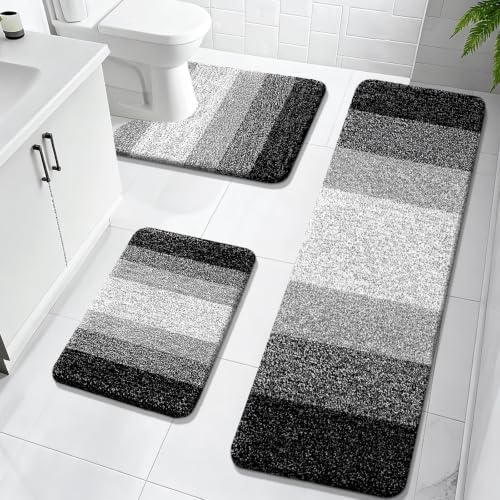 OLANLY Microfiber Bathroom Rugs Sets 3 Piece, 59"x20"+24"x16"+24"x20"