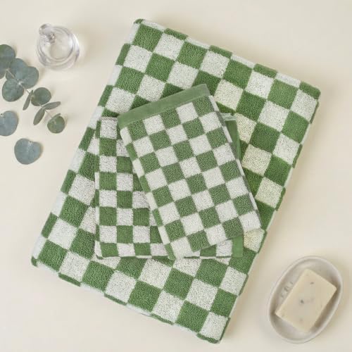 12 Piece Checkered Towel Set, Cotton Towels for Bathroom, 4 Colors