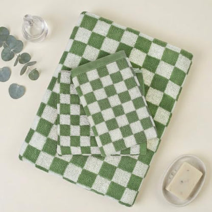 12 Piece Checkered Towel Set, Cotton Towels for Bathroom, 4 Colors