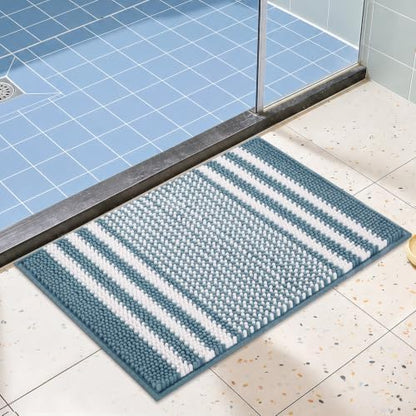 BSICPRO Bathroom Rugs, 17x24 Chenille Bath Mats, Denim Blue