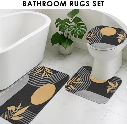 Bathroom Sets with Shower Curtain and Rugs, 4 Pcs, Boho Geometric