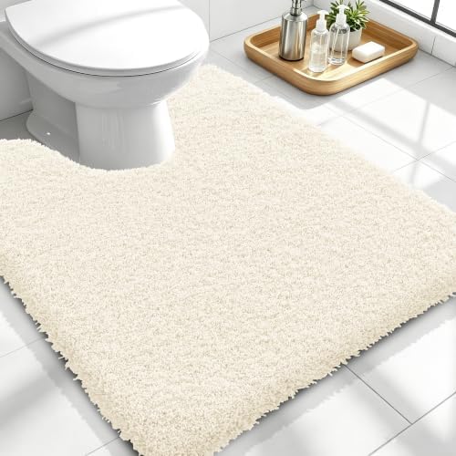 OLANLY Microfiber Bathroom Toilet Rugs U-Shaped 24x20, Soft Bath Mat, White