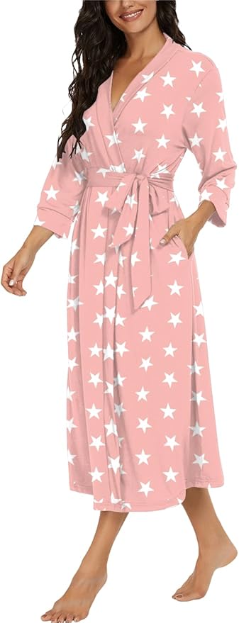 VINTATRE Women Kimono Robes Long Knit Bathrobe Lightweight Soft Knit Sleepwear V-neck Casual Ladies Loungewear