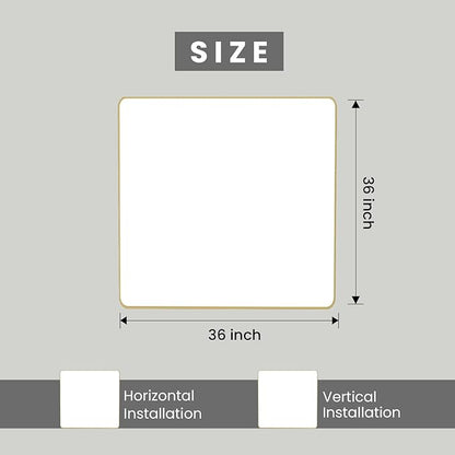 Gold Bathroom Mirror, 36x36 Inch Brushed Gold Metal Frame Mirror for Wall, Rounded Rectangle Bathroom Vanity Mirror, Tempered Glass, Anti-Rust, Horizontal/Vertical