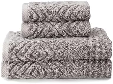 Texere 100% Organic Cotton Diamond Jacquard 700 GSM Luxury Bath Towel Sets - Ultra Soft and Absorbent Hotel and Spa Quality (Diamond, Cathedral Gray, 2 Hand & 2 Face Towels)