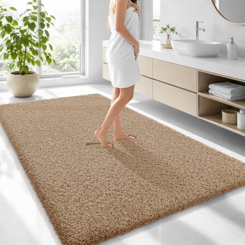 OLANLY Microfiber Large Bathroom Rugs 70x46, Soft Bath Mat, Dark Beige