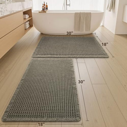 Upgraded Waffle Bath Mat Set of 2 Absorbent Non Slip Bathroom Mat 18" x 30"