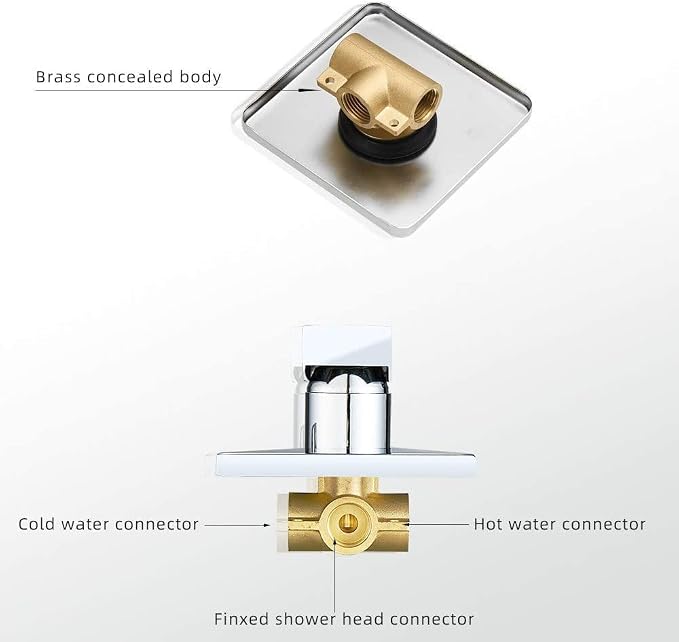 Shower Faucet Polished Chrome Rain Shower Head Shower Faucets Sets Complete Bathroom Rainfall Shower System, Single Function Shower Trim Kit with Rough-in Valve