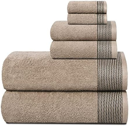 Belizzi Home 100% Cotton Ultra Soft 6 Pack Towel Set, Contains 2 Bath Towels 28x55 inchs, 2 Hand Towels 16x24 inchs & 2 Washcloths 12x12 inchs, Compact Lightweight & Highly Absorbant - Tan