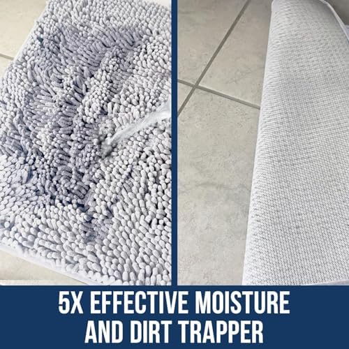 Muddy Mat® | Chenille Bathroom Rugs Quick Dry Microfiber Mats Non Slip Washable, Extra Thick, Soft and Highly Absorbent Bath Mats for Bathroom, Kitchen, and Shower Floor - White 36"x60"
