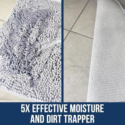 Muddy Mat® | Chenille Bathroom Rugs Quick Dry Microfiber Mats Non Slip Washable, Extra Thick, Soft and Highly Absorbent Bath Mats for Bathroom, Kitchen, and Shower Floor - White 24"x36"