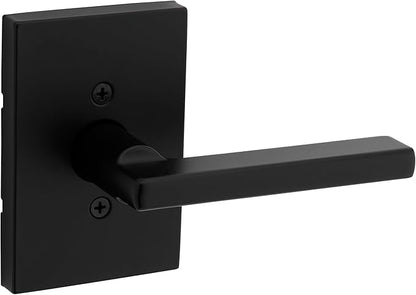 Kwikset Halifax Dummy Door Handle, Single Sided Lever for Closets, French Double Doors, and Pantry, Matte Black Non-Turning Reversible Interior Push/Pull Lever, with Microban Protection