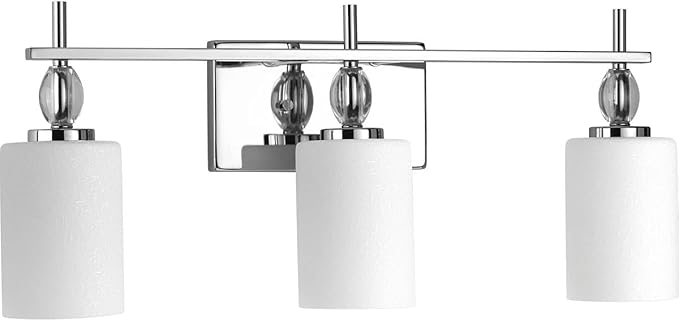 Progress Lighting Status Collection 3-Light Etched Linen Glass Coastal Bath Vanity Light Polished Chrome