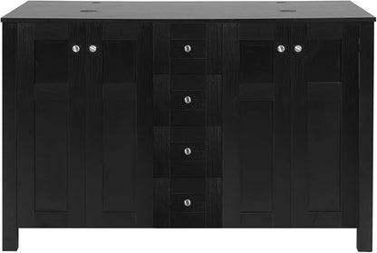 48'' Bathroom Vanity with Sink, Modern Bathroom Cabinet Black | 4 Soft-Close Cabinet Doors, 4 Drawers, 4-Tier Inner Shelf, Freestanding Large Storage Cabinet, Without Sink