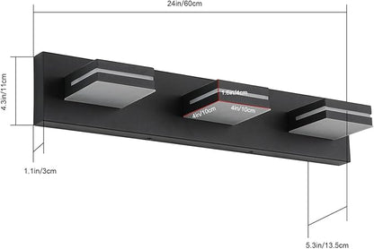 SineRise LED Modern Bathroom Vanity Light Fixtures, Dimmable Matte Black Modern Acrylic Bathroom Wall Lighting Fixtures Over Mirror (Cool White 6000K)
