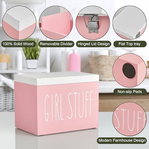 DRASTAR Tampon Holder for Bathroom, Pink Lady Stuff Box for Bathroom Accessories, Pink Bathroom Decor,Feminine Product Organizer, Pad Organize Case with hinged lid, Shark Week Tampon Storage