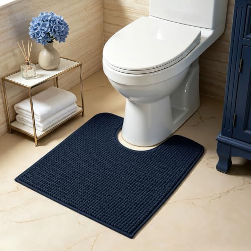 SUBRTEX Bathroom Rugs, U Shaped Chenille Bath Rug 24" x 20" Soft Short Plush Bath Mat Soft Shower Mat Water Absorbent Shower Mat Quick Dry Machine Washable, Navy