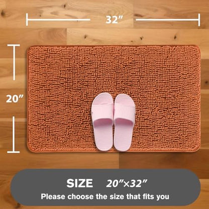 Burnt Orange Bathroom Rugs – Absorbent and Washable Bath Mat, Non-Slip, Thick Soft Chenille Bath Rugs for Bathroom Floor, Shower, Sink - 20" x 32"