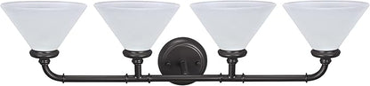 Aspen Creative 62148, Four Metal Bathroom Light Fixture, 6-1/2" Wide, Transitional Design in Oil Rubbed Bronze with Frosted Glass Shade Vanity Wall