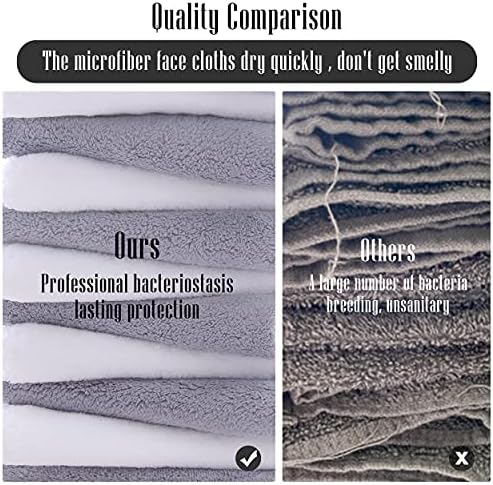 TENSTARS 12 Pack Premium Washcloths Set - Quick Drying- Soft Microfiber Coral Velvet Highly Absorbent Wash Clothes - Multipurpose Use as Bath, Spa, Facial, Fingertip Towel (Grey and White)