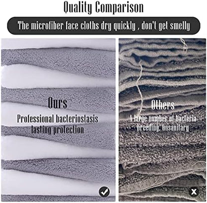 TENSTARS 12 Pack Premium Washcloths Set - Quick Drying- Soft Microfiber Coral Velvet Highly Absorbent Wash Clothes - Multipurpose Use as Bath, Spa, Facial, Fingertip Towel (Grey and White)