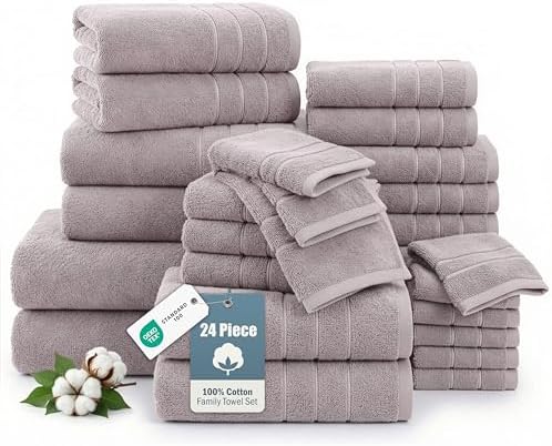 Casa Platino Bath Towel Set Quick Dry 100% Cotton 24 Piece Soft - Platinum