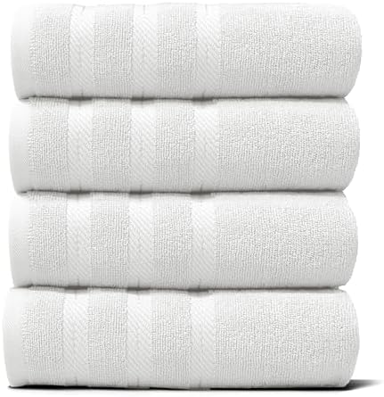 Hearth & Harbor Luxury Hand Towels - 100% Ring Spun Cotton Hand Towels for Bathroom, Shower, Spa, Soft & Absorbent Towels, 4 Piece Set, White