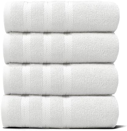 Hearth & Harbor Luxury Hand Towels - 100% Ring Spun Cotton Hand Towels for Bathroom, Shower, Spa, Soft & Absorbent Towels, 4 Piece Set, White