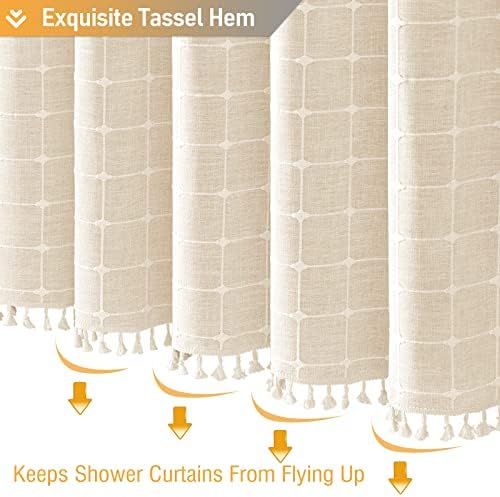 BTTN Beige Boho Farmhouse Linen Heavy Duty Shower Curtain Set, 72x72, Cream