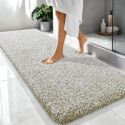 OLANLY Microfiber Bathroom Rugs 70x24, Quick Dry Mat, Moss Green and White