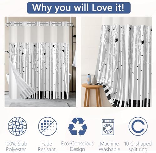 No Hook Shower Curtain with Snap-in Liner 71x74 Inch