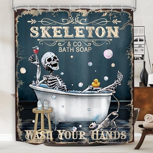 Skeleton Halloween Gothic Skull Spooky Goth Bathroom Shower Curtain Set