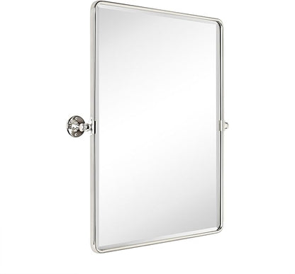 Farmhouse Pivot Rectangle Bathroom Mirror Chrome Metal Framed Tilting Beveled Vanity Mirrors for Wall, Overall 27.91x 30 inches (Mirrror 24 x 30 inches)