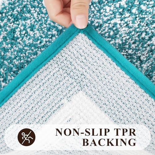 Pauwer Bathroom Rug Sets 3 Piece, Non Slip Washable Bath Mat, Aqua Blue