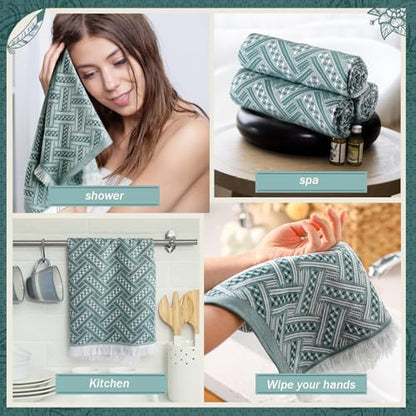 HunnmingRe 4 Pack Boho Hand Towel for Kitchen, Green