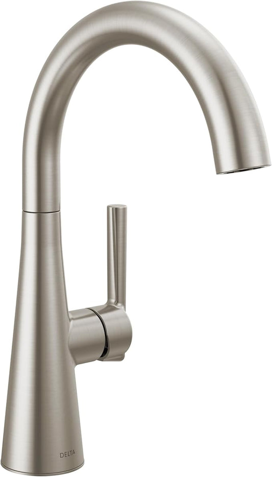 Delta Modern Brushed Nickel Single Hole Bar Sink Faucet, Single Handle Prep Sink Faucet, SpotShield Stainless 14882LF-SP