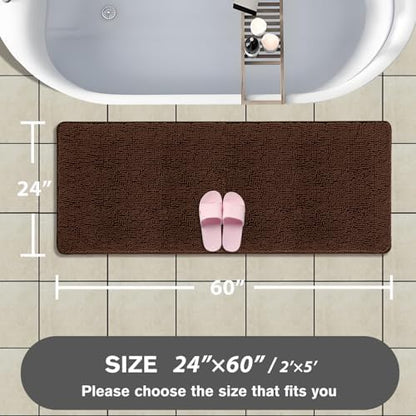 Bathroom Runner Rug 24 x 60 Inch – Extra Large Long Bath Mat | Absorbent and Washable Thick Chenille Bath Rug Non-Slip Runner Rug for Bathroom, Shower, Sink(Brown)
