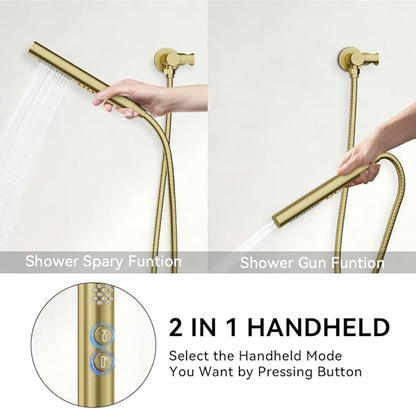 Shower Systems STARBATH 12+6" Round Dual Rainfall Shower Head with Handheld Spray for Two People, Wall Mounted 3 Way Rain Shower Faucet Sets Complete, Included Valve and Trim Kit, Brushed Gold